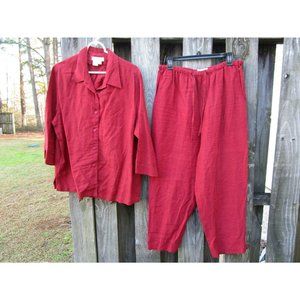 Dress Barn 100% Linen Women's Red/Maroon XL Top, Medium Pants Set, Lagenlook